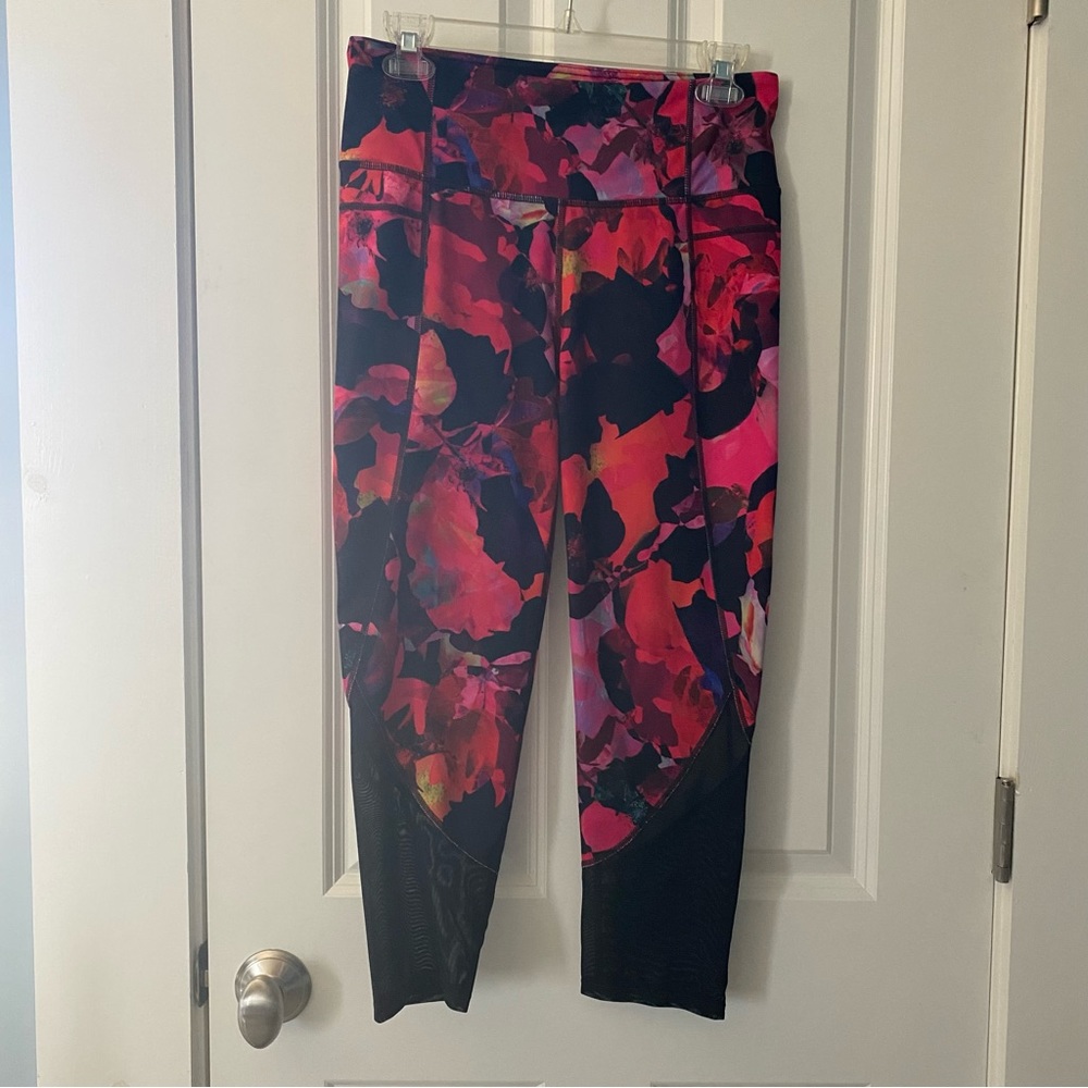 Athleta Midi Leggings, Pink Floral, Womens M